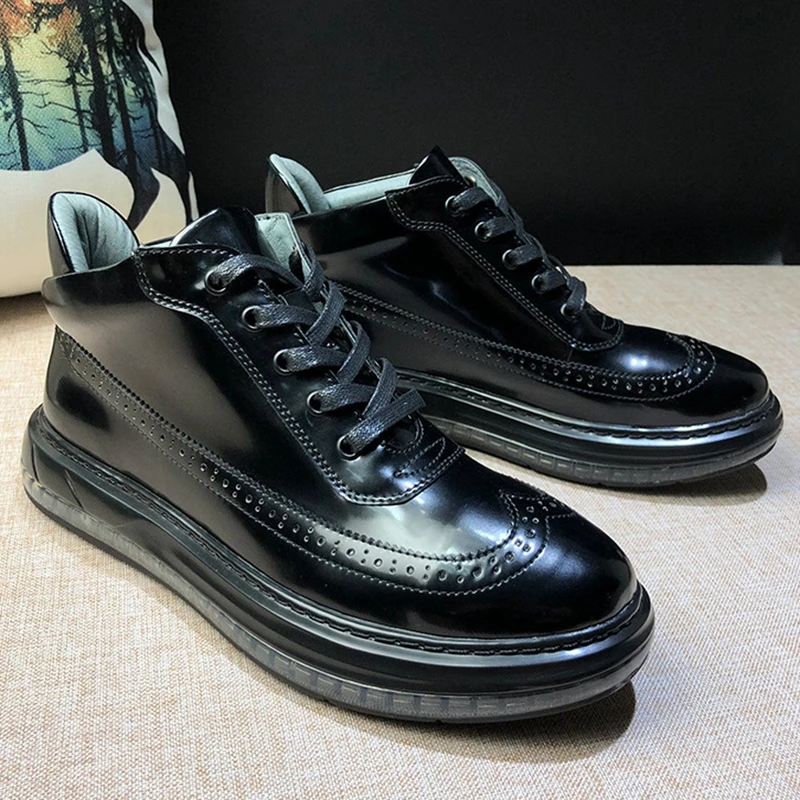 

New Vintage Genuine Leather Air Cushion Man Flat Platform Ankle Boots Round Toe Men's Wingtip Chukka Cowboy Riding Shoes TL34