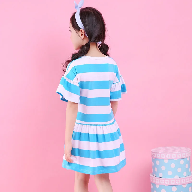 Одежда для девочек платье из хлопка модное Повседневное принцессы в полоску