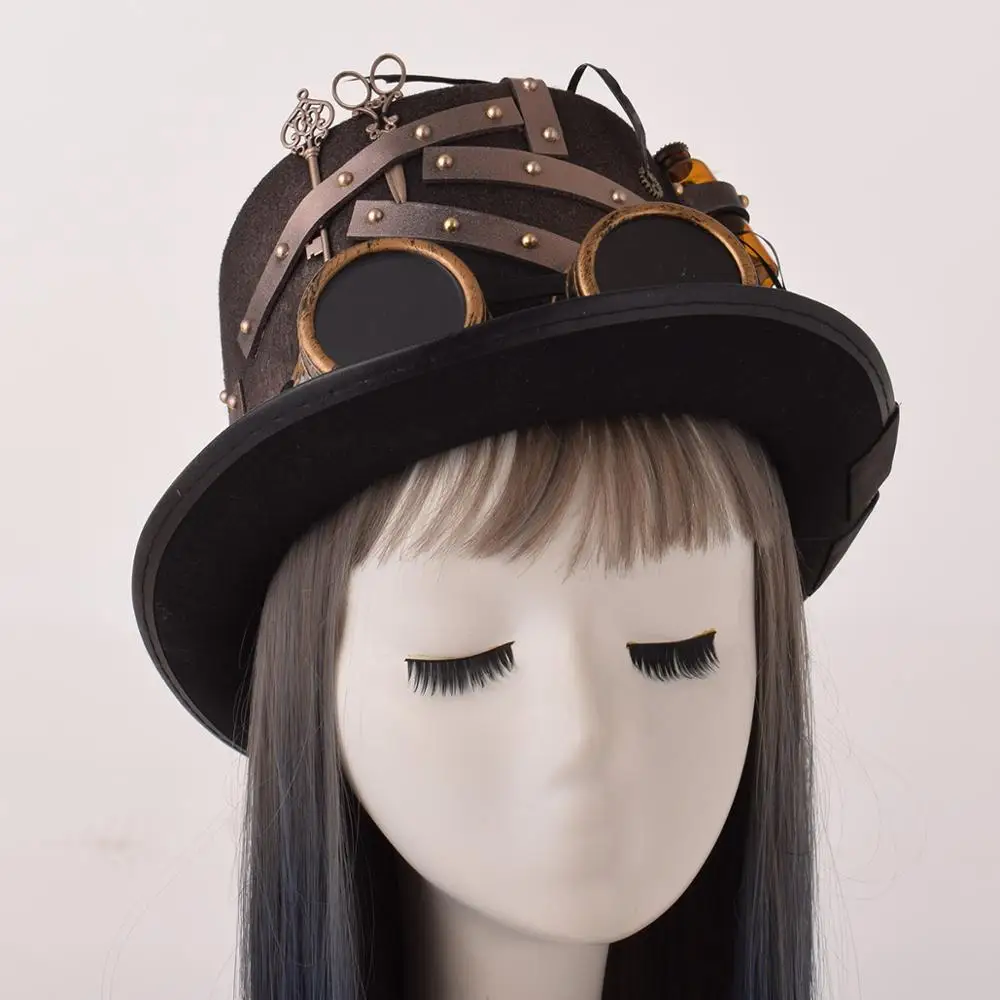 Men Women Handmade Steampunk Top Hat Magic Bowler Hat Punk Cosplay Fedora