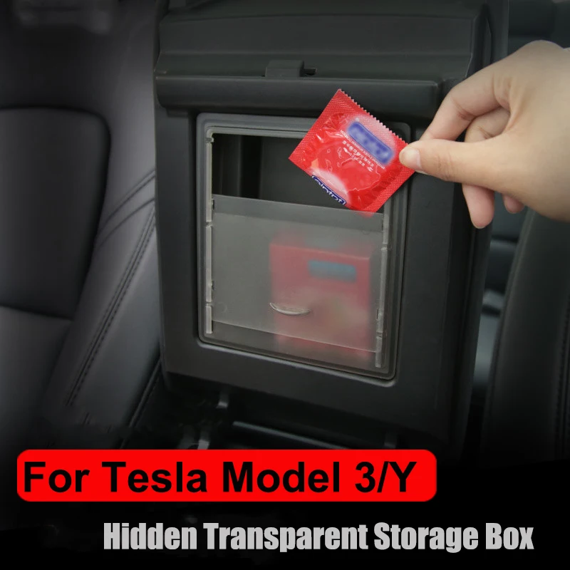 

Car Accessories For Tesla Model 3 Y Auto Armrest Box Storage Organizer Containers Transparent Hidden Holder Box 2017 2018 2019