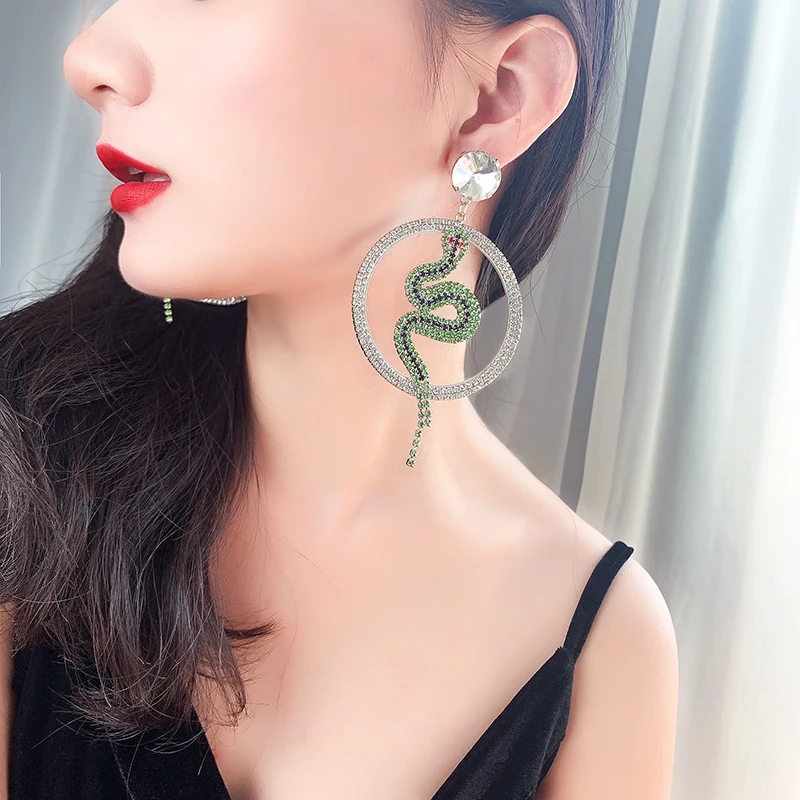 Большие круглые серьги с Зеленая змея или Блестящий долларовый кулон для Модные