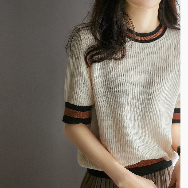 

Сексуальный женский пуловер, сетчатый свитер с вырезами, женские летние модные свободные топы, вязаная рубашка с рукавом до локтя, повседне...