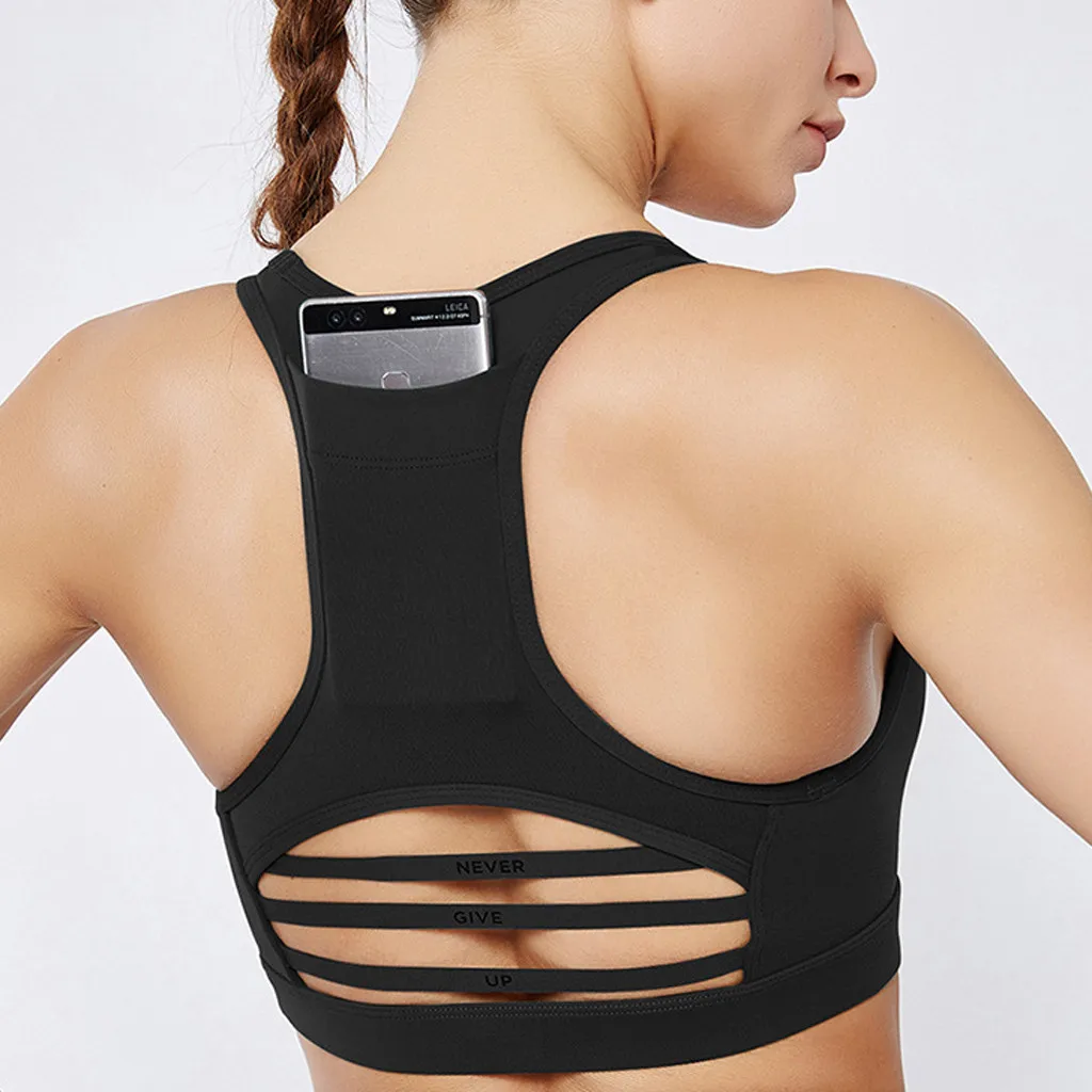 Спортивные топы сексуальные с задним карманом подкладкой спортивные бюстгальтеры на бретелях для телефона