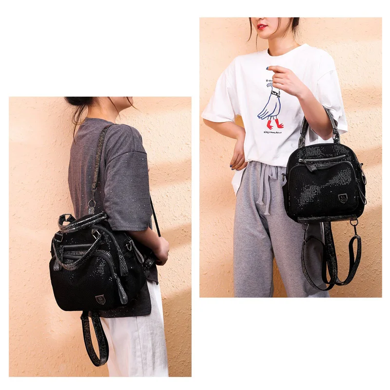 

Fashion Women Backpack Sequins Ladies Hand Bags Travel Back Pack Versatile Large Capacity Soft Light Oxford Crossbody Bag