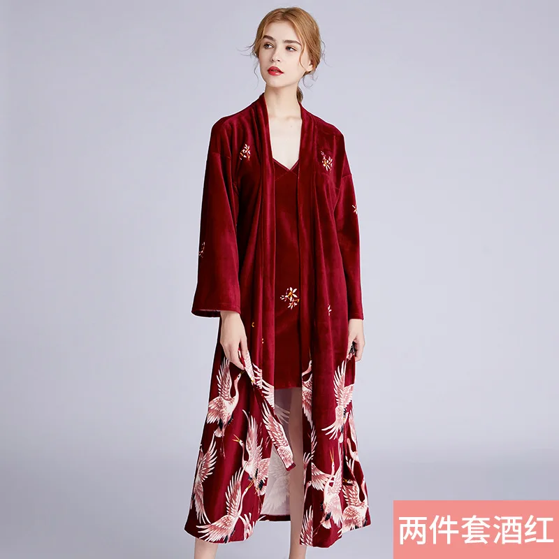 Женский пижамный комплект 2020 весенний халат с принтом и Ночная сорочка на