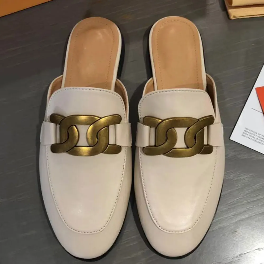 

2021 Brand Desgin Comfy Flat Sole Walking Genuine Leather Fashion Mules Slippers Casual Outdoor Ladies Shoes Sandal Shoes