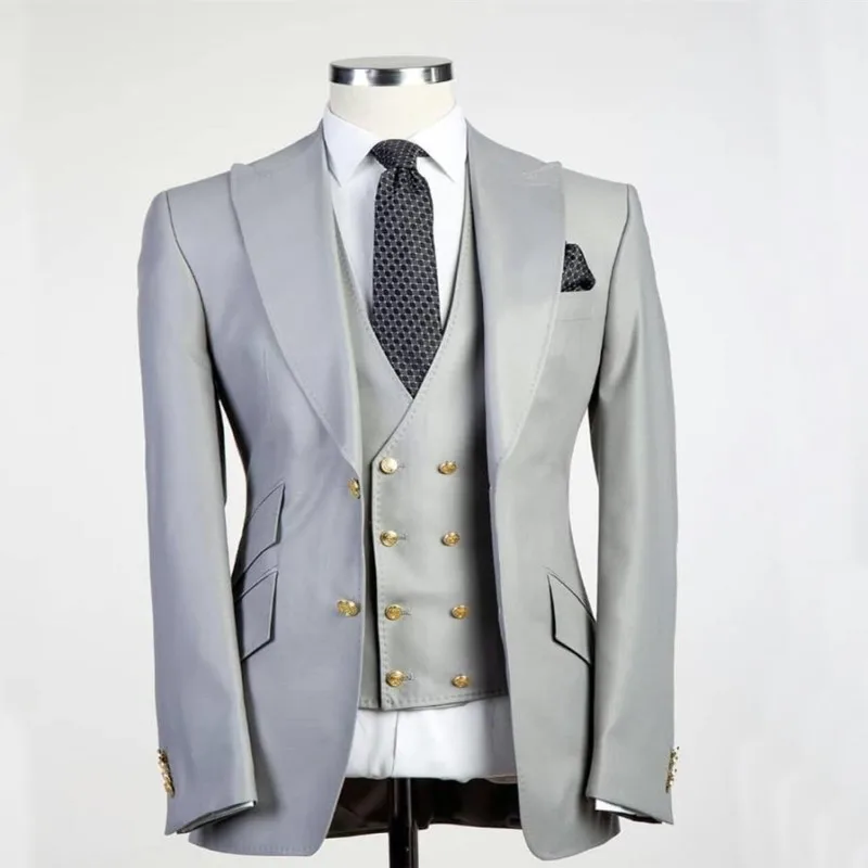 

Custom Design Groom tuxedo Excellent Men's Wedding Dress Top Lapels Double Buckle Men's Business Party Suit (Jacket+Pants+Vest)