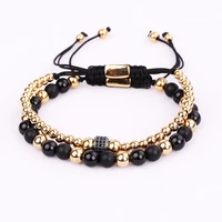 high quality men jewelry wrap bracelet stainless steel beads natural stone woven bracelet men