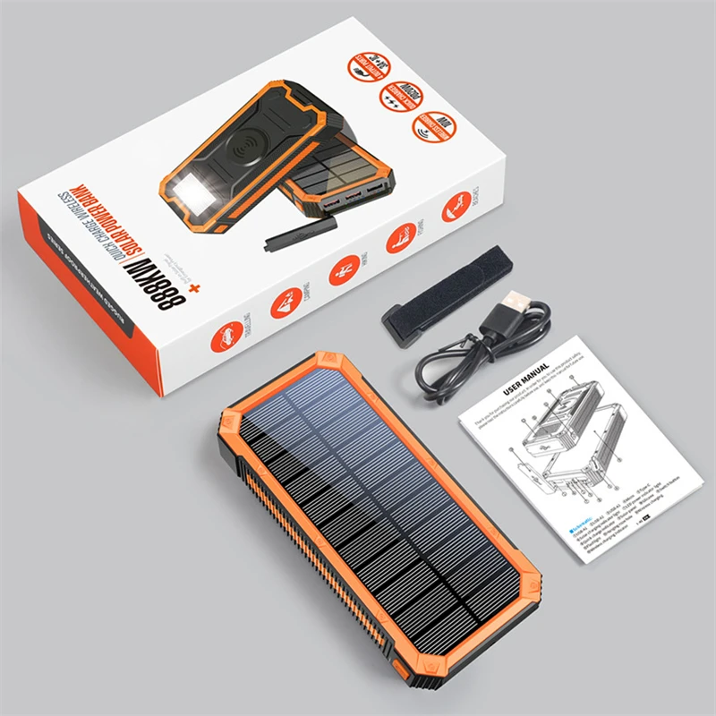 

10W Fast Qi Wireless Charger Solar Power Bank 30000mAh for iPhone 12 Pro Samsung S20 Xiaomi Powerbank External Battery Poverbank