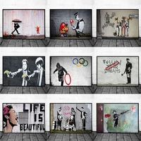 banksy graffiti art street abstract art canvas paintings poster and print cuadros wall art pictures for home decor no frame