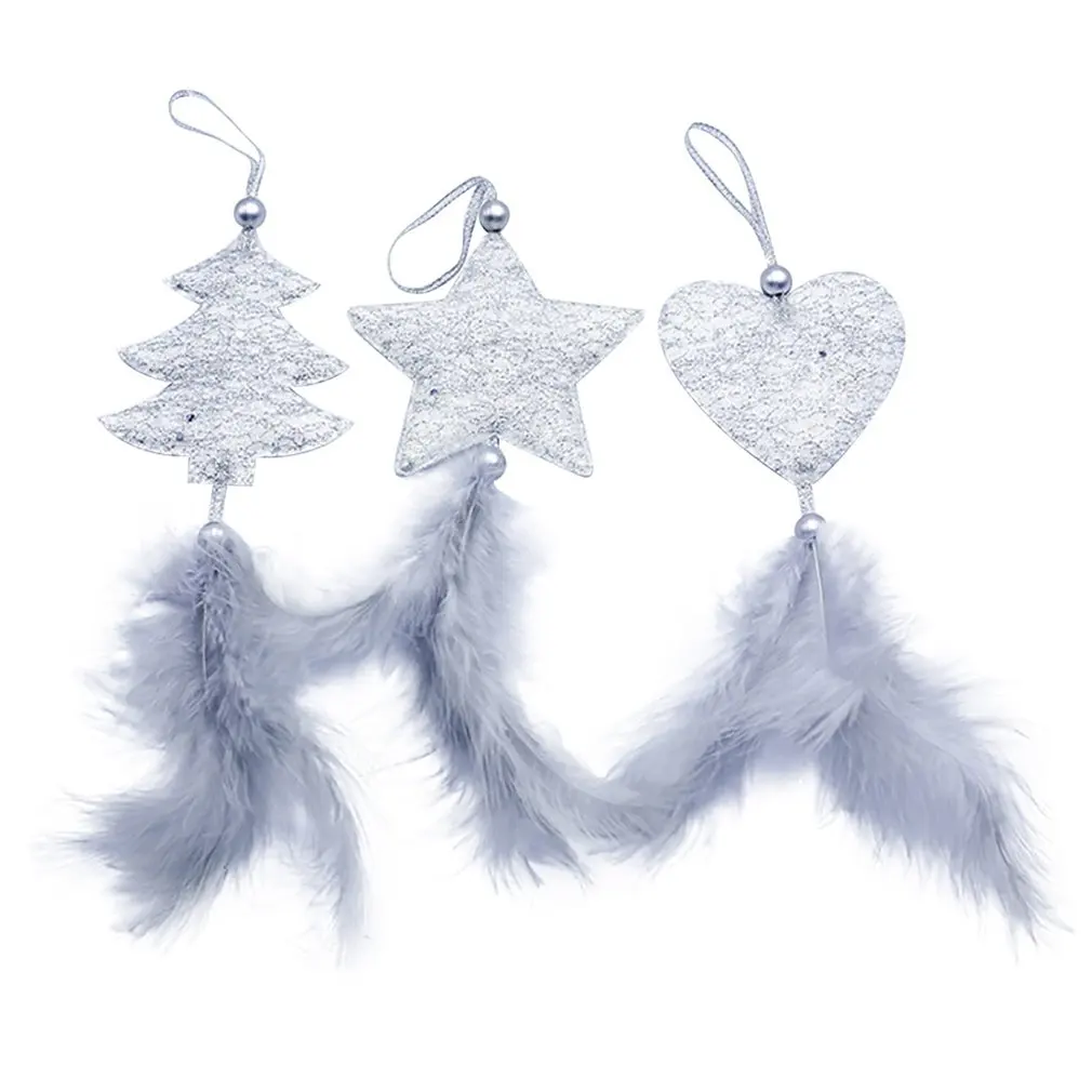 

3PC Christmas Feather Pendant Five-pointed Star Tree Hanging Ornaments DIY Crafts For Home Christmas Party New Year Decorations