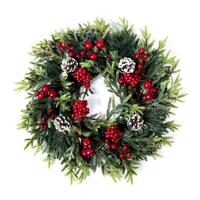 hanging ornaments artificial pinecone red berry garland christmas wreath props 40cm durable colorful front door wall decorations