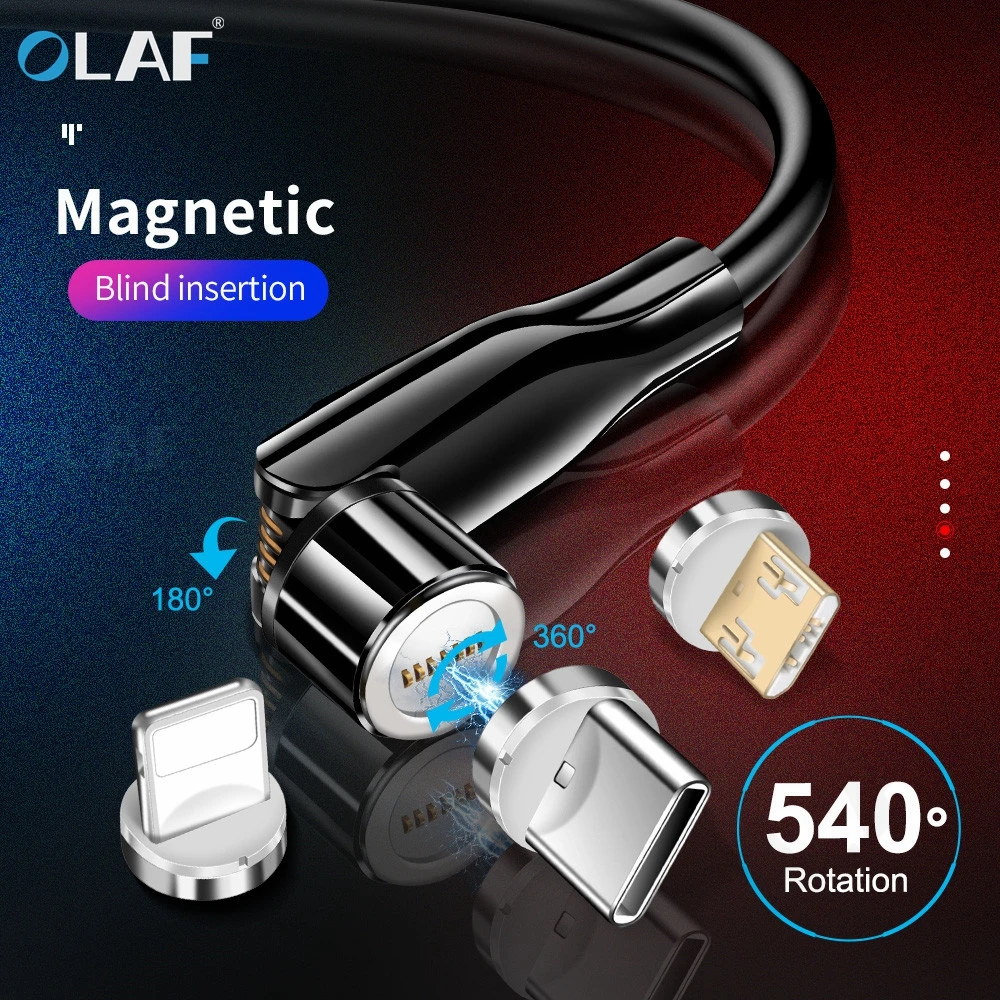 Магнитный кабель Micro USB Olaf поворот на 540 градусов 3 А для быстрой зарядки с разъемом