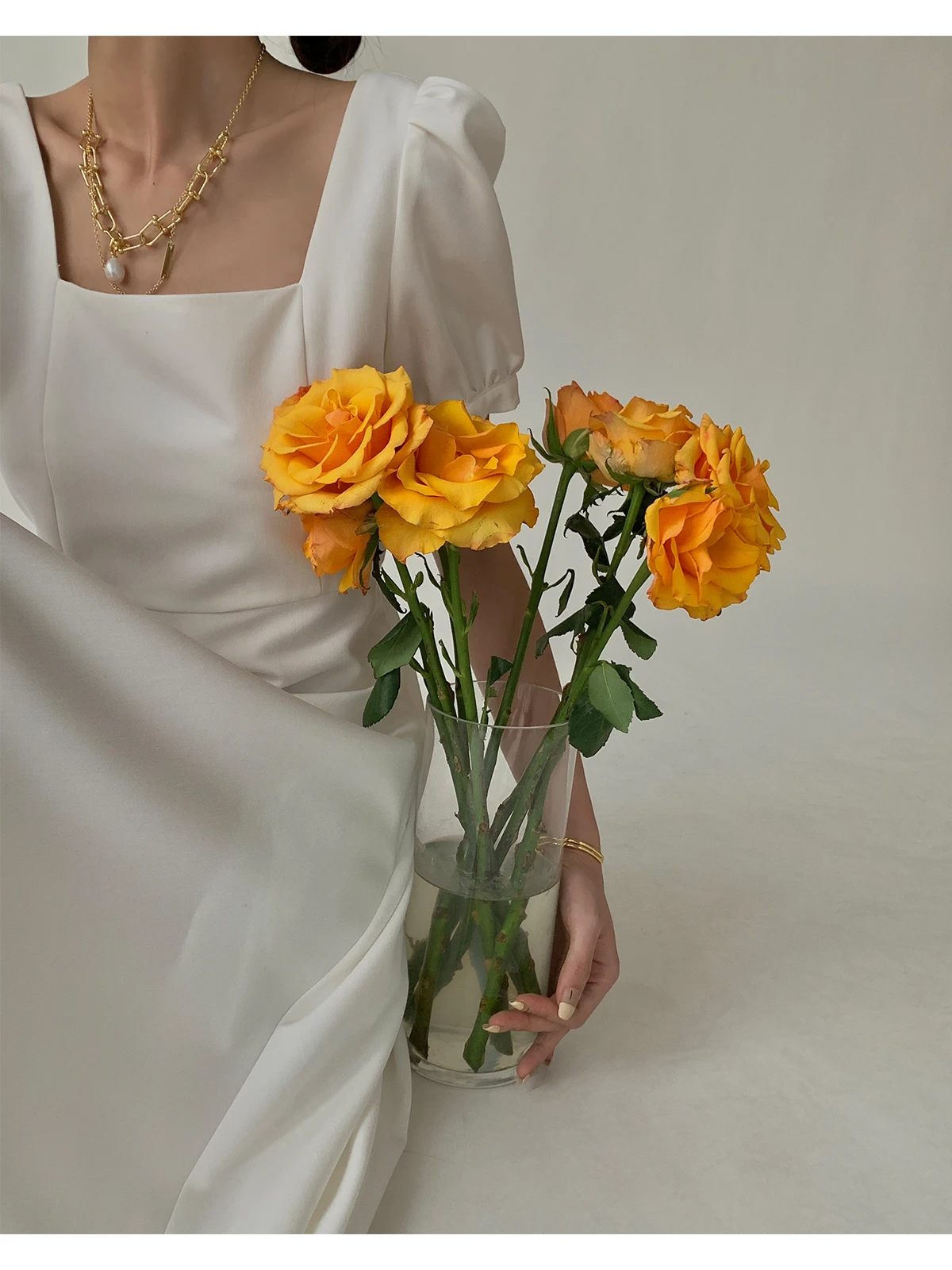 

HESAPP French square collar dress women ropa retro temperament vestido puff sleeve sukienka large skirt mid-length vintage dress