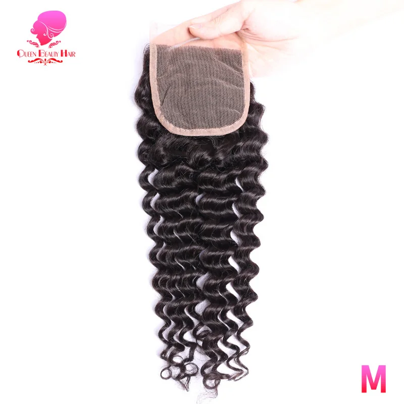 QUEEN BEAUTY волосы бразильские кружева Закрытие глубокая волна 4x4 Remy человеческие