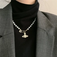 small design sense french elegant retro rhinestone pin planet temperament wild pearl clavicle necklace necklace