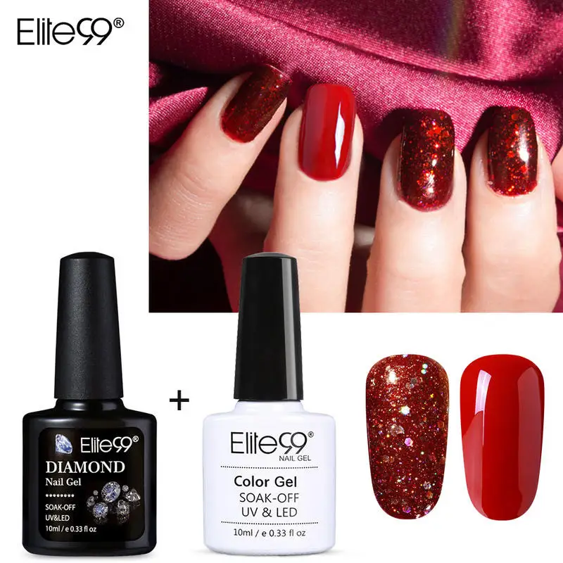 Elite99 2PcsGlitter Однотонная одежда Гель-лак набор Био-Гели Soak Off УФ светодиодный лак для