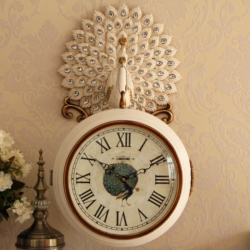 

Chinese Peacock Decorative Wall Clock Creative Silent Electronic Wall Clock Living Room Zegar Na Sciane Home Decor Clocks OO50WC