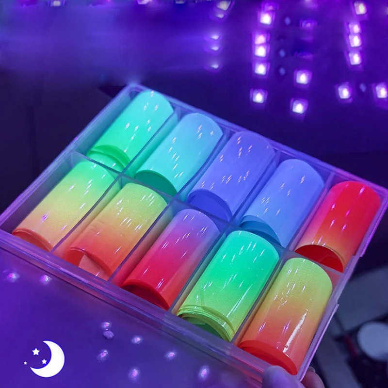 

10Pcs Fluorescent Nail Art Foil Transfer Stickers Set Summer Glitter Colorful Nail Art Decals DIY Decoration For Manicures