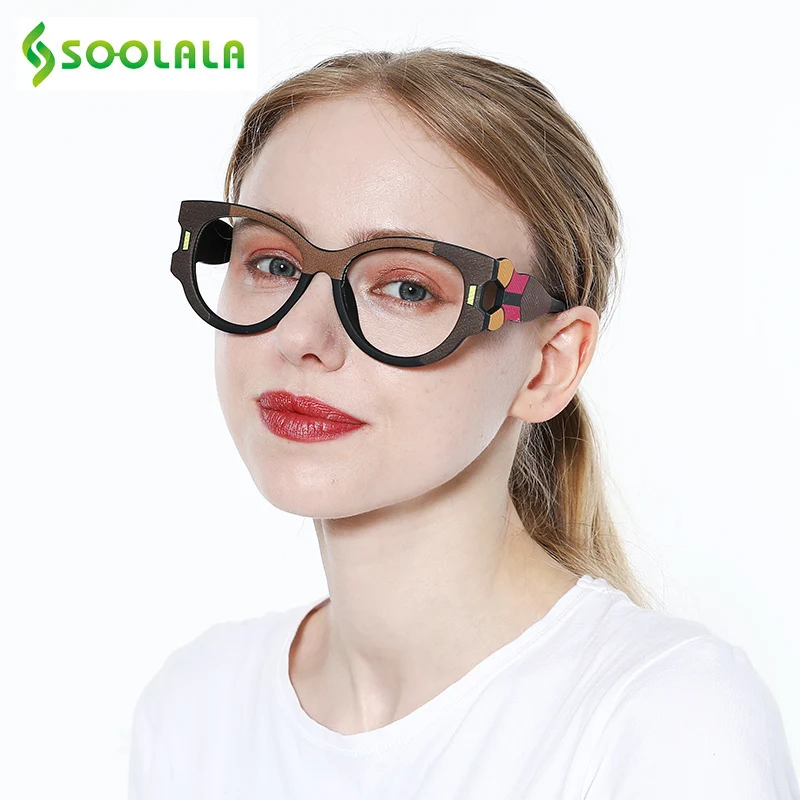 

SOOLALA Anti Blue Light Oversized Square Reading Glasses Women Presbyopic Optic Cat Eye Reader Reading Glasses With Diopter