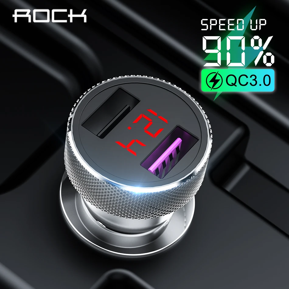 ROCK QC 3 0 Автомобильное зарядное устройство двойной USB металлический быстрая