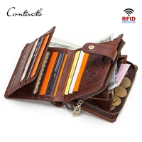 contacts genuine leather rfid vintage wallet men with coin pocket short wallets small zipper walet with card holders man purse