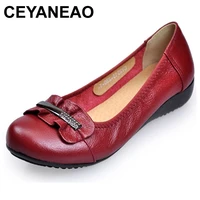 ceyaneao large size fashion shoes women flats round toe genuine leather womens shoes metal decoration flat casual shoes woman