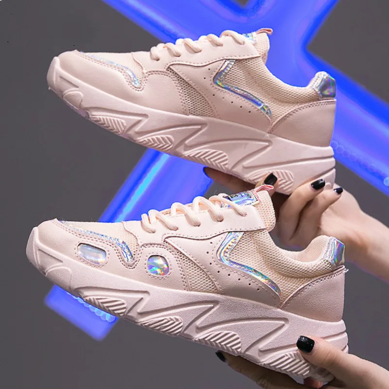 

2019 Spring new woman casual shoes comfortable breathable mesh chunky lace up women platform wear-resisting women shoes U4-35