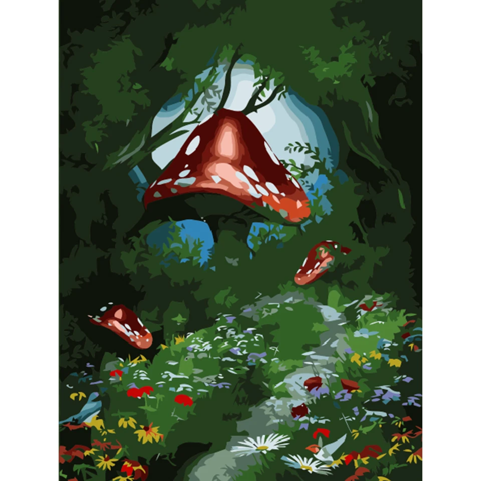 

Sale DIY Color Oil Painting By Numbers Cartoon Mushroom For Adults Kids Drawing on Canvas Art Picture Kit Acrylic Paint Decor