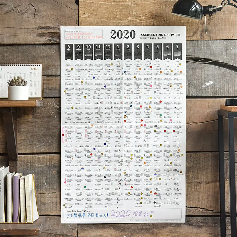 

2020 Year Wall Calendar with Sticker Dots 365 Days Learning Schedule Periodic Planner Yearly Agenda Organizer material escolar
