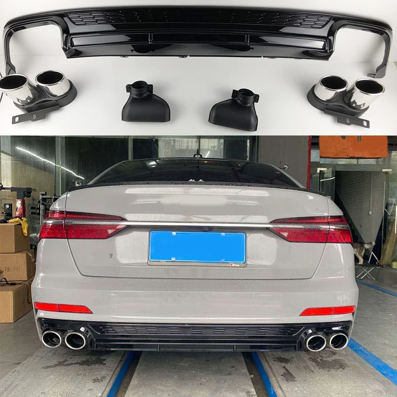 

Fit for Audi A6 S6 Sline C8 2019 2020 2021 ABS Rear Bumper Lip Spoiler Diffuser Trunk With Exhaust Tips