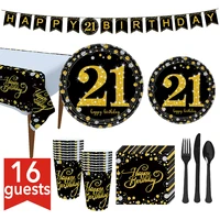 21st birthday party supplies tableware set plates cups napkins banner tablecloth fork knife spoon serves 16 person suit