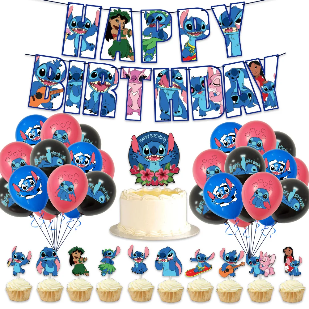 Lilo &amp Stitch Cartoon Anime Birthday Party Supplies Boys Number Ballons Plates Cups Napkins Banner Background Baby Shower Decor | Дом и сад