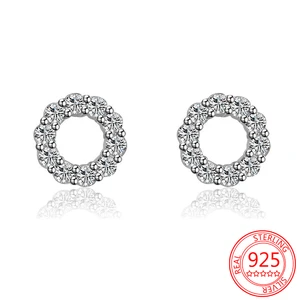 New 100% 925 Sterling Silver Fashion Jewelry Making Simple Temperament for Women Birthday Gift 2 Color Round Zircon Earrings