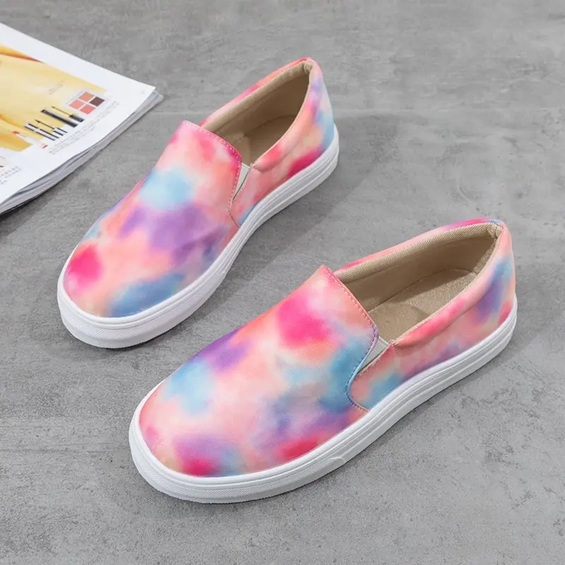 

2020 Autumn Fashion Womens Shoes Sneakers Female Slip-On Flat Shoes Ladies Casual Flats Leopard Print Mixed Rainbow Color Femme