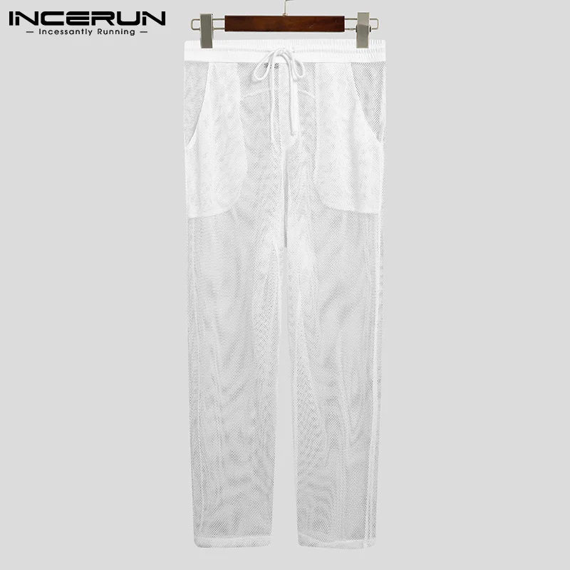 

Men Mesh Sleep Pants See Through Homewear Sexy Solid Color Drawstring Casual Trousers Breathable Men Sleep Bottoms S-5XL INCERUN