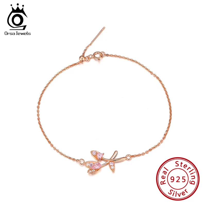 ORSA JEWELS браслет из чистого серебра с цирконием АААА в форме листа тонкая цепочка