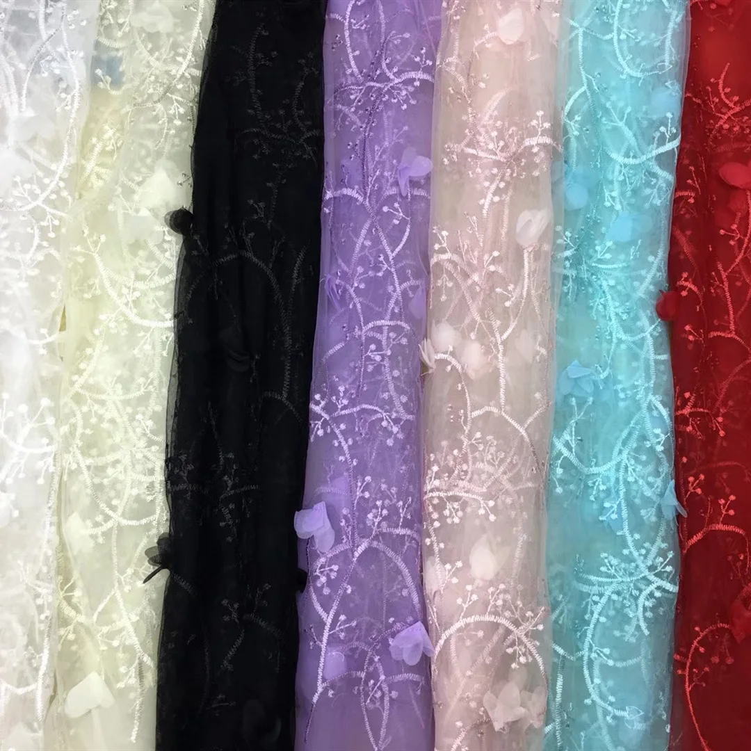 

African Lace Fabric French High Quality Tulle Embroidered Flower Transparent Net Lace Mesh Tissu For Wedding Bride Dresses Sew