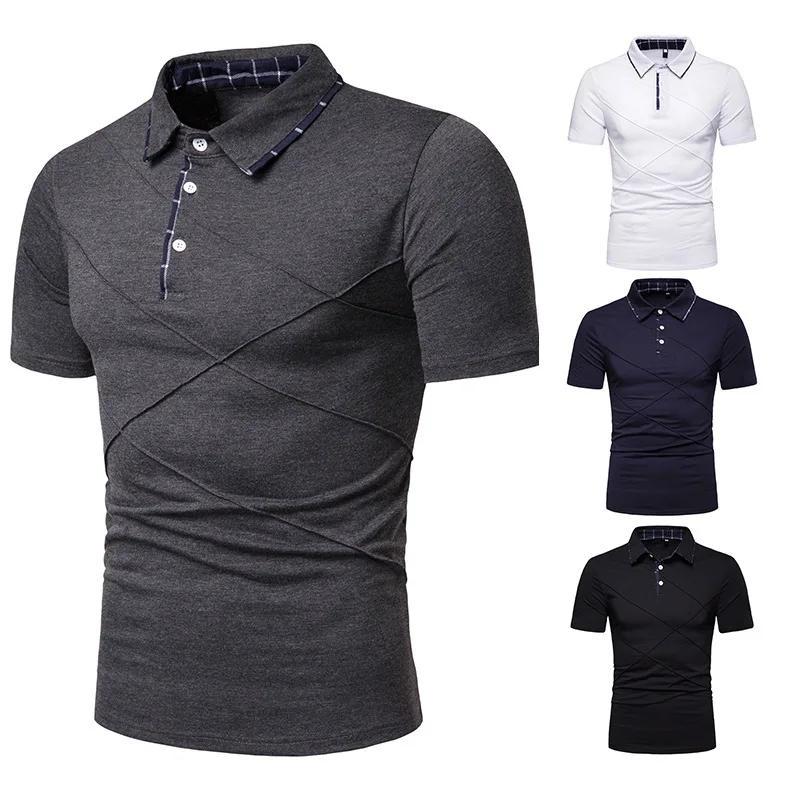 

Cross-Border Exclusively for New Fashion Basic Men's Fold Stitching Short Sleeve Polo T-shirt D12