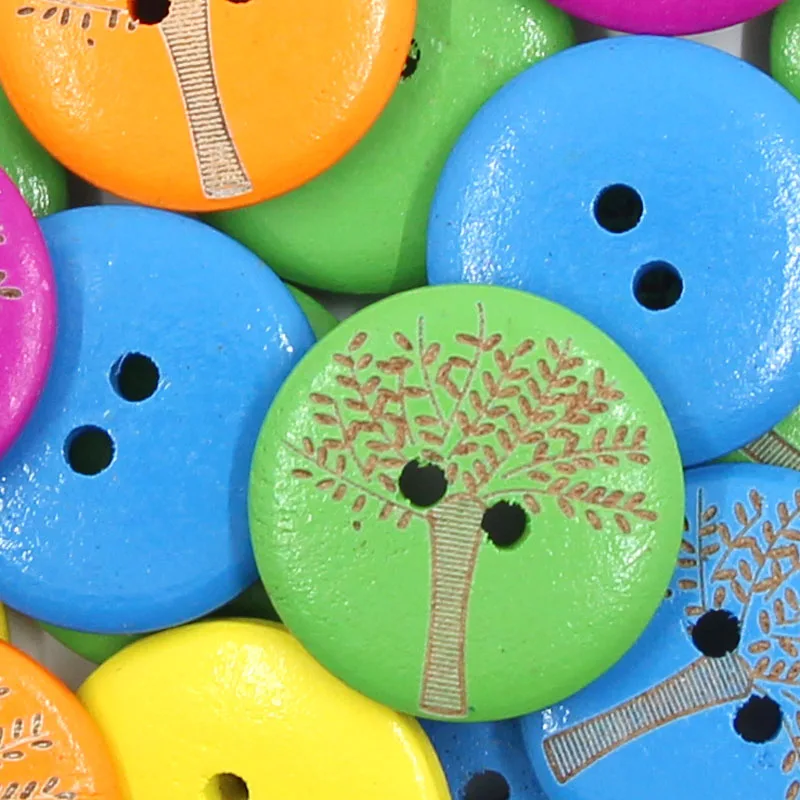 50 шт 20x20 мм Разноцветные круглые кнопки с двумя отверстиями дерево деревянная