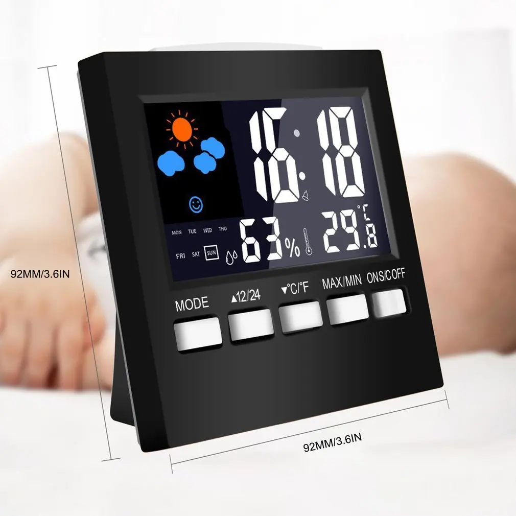 

Weather Clock Color Screen Digital Display Thermometer Humidity Clock Colorful Alarm Calendar Weather Electronic Alarm Clock