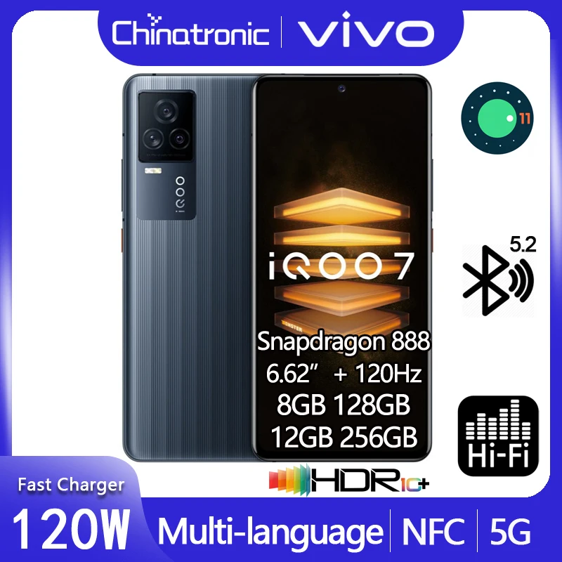 В наличии iQOO 7 5G мобильный телефон Snapdragon 888 Octa Core 6 62 &quotAMOLED 120 Гц 4000 мА/ч Вт Быстрая