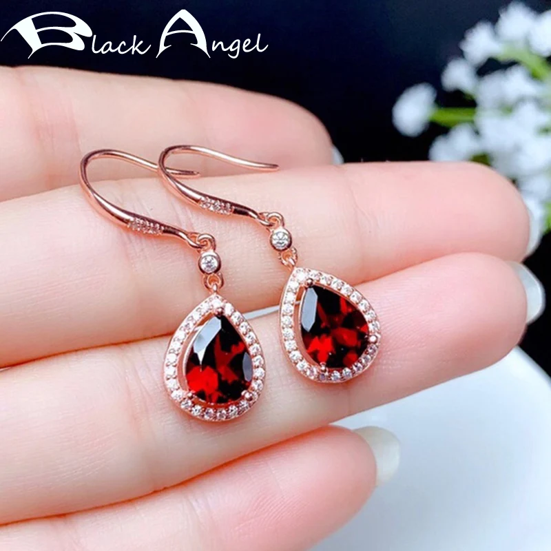

BLACK ANGEL 2020 New 925 Silver Luxury Ruby Water Drop CZ Dangle Hook Earrings For Women Fashion Jewelry Wedding Christmas Gift