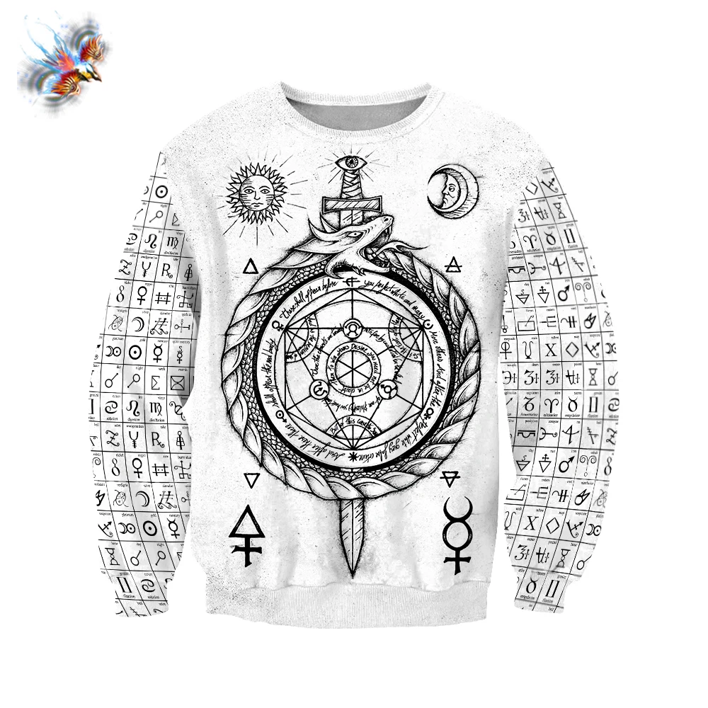 

2021 Men's Zip Hoodie Ancient Alchemy 3D Personality Printed Retro White Hoodie Harajuku Streetwear Unisex Fashion Casual Hoodie