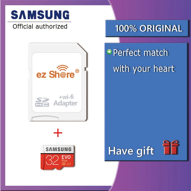 100% Оригинальные EZ Доля ezshare Беспроводной Wi Fi адаптер + samsung EVO plus 32gb class10 80 МБ/с. micro sd