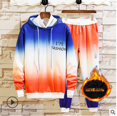 

Hip Hop Hoodie Sweatshirt Leisure Running Handsome Set Trousers Sets Unisex Clothes Bottom Pullover Tops Two Piece Suits Print