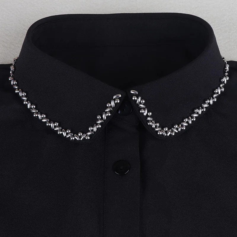 Женская рубашка с отложным воротником Linbaiway черная одежда со съемным блузка