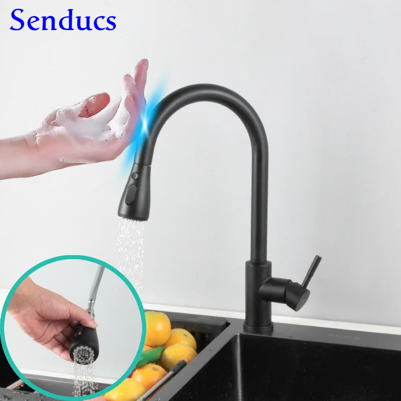 

Senducs Black Touch Kitchen Faucets Leadfree Pull Out Kitchen Mixer Faucet Hot Cold Water Tap Smart Touch Kitchen Faucet