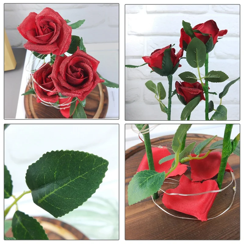 

Rose Flowers Night Light in Gl e,Fallen Red Petals LED Lamp for Office Home,Women Mother's Day,Valentine Day Gifts