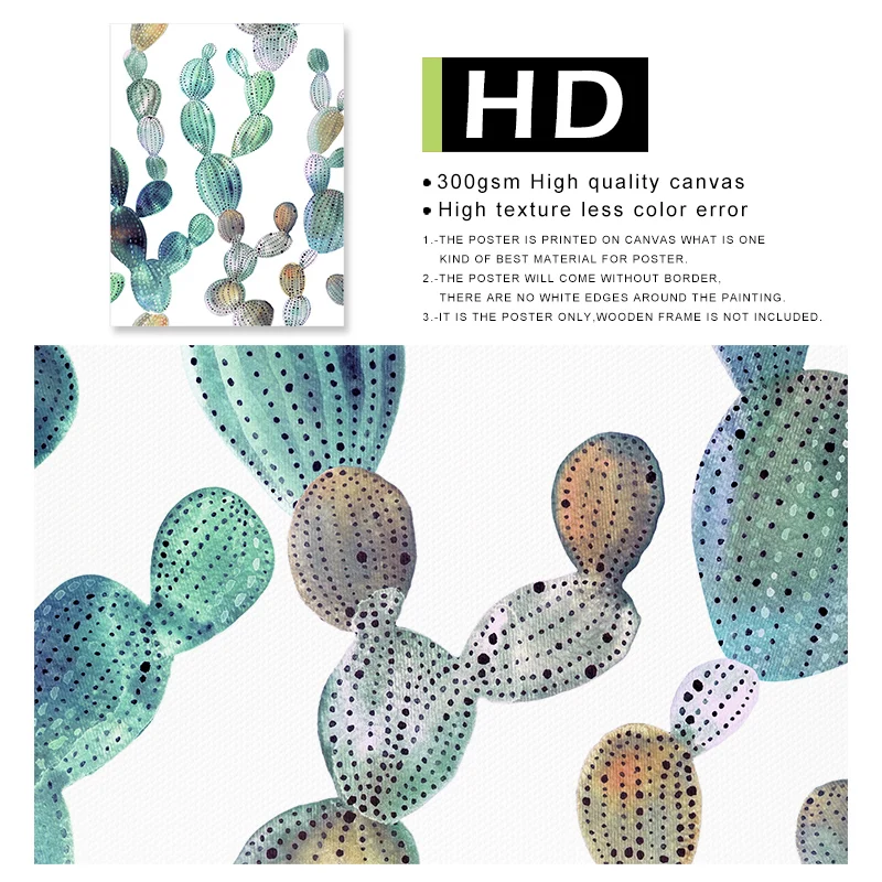 Зеленые растения кактус натюрморт ботанические плакаты принты картины на холсте